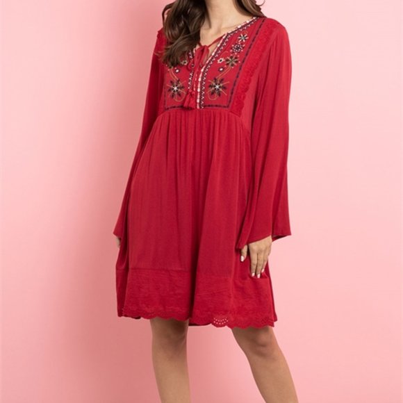 Burgundy wine Boho style dress - Picture 5 of 13